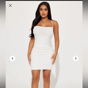Fashion Nova White Strapless Embellished Sheath Dress